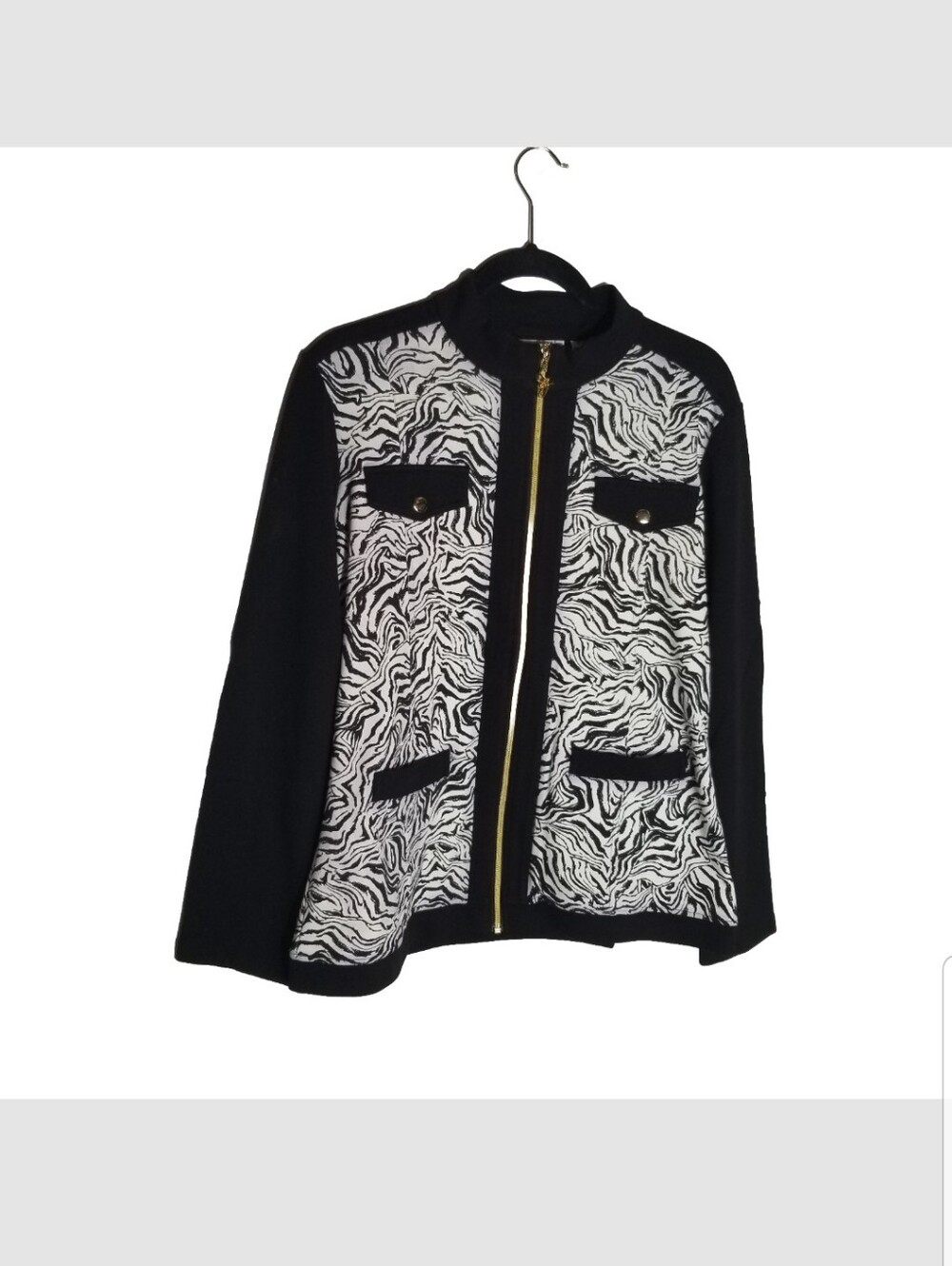 Susan Graver Shirt Jacket Size Small Black White Shacket Full Zip Zebra Print